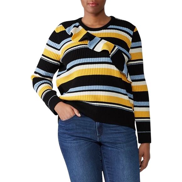 PARKER Plus Montego Stripe Ruffle Sweater Multicolor Medium* - Picture 1 of 7